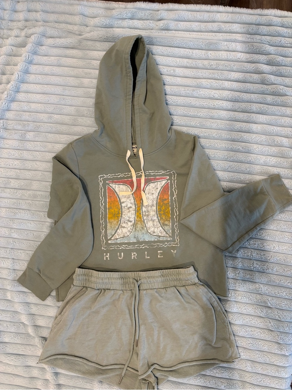 Hurley Sage Green Logo Hoodie & Matching Shorts Set